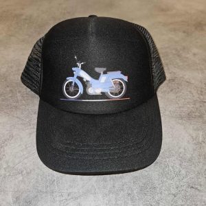 Casquette noire imprimée mobylette