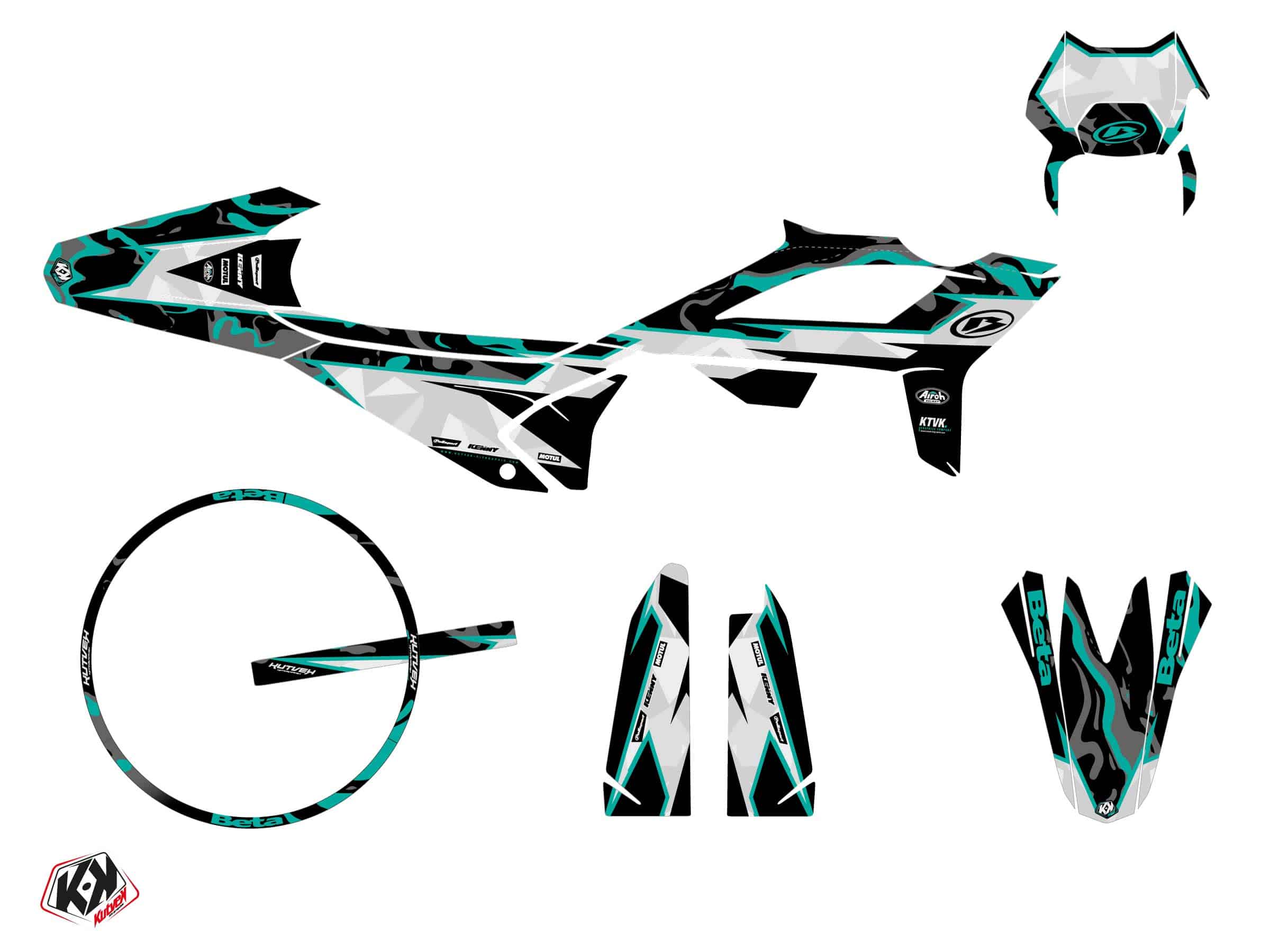 PACK Kit Deco + Housse de Selle 50cc BARBARIAN Beta RR 50 Motard Turquoise 2021 – Image 2