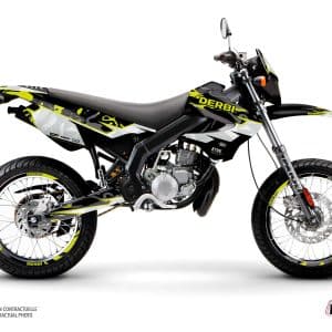 PACK Kit Deco + Housse de Selle 50cc BARBARIAN Derbi Xrace 50 Jaune Neon 2000-2008