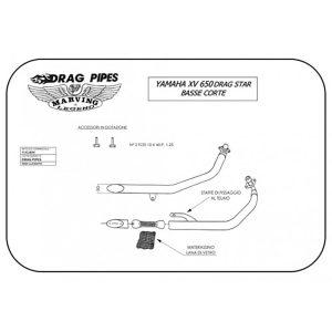 Echap. DRAG PIPES XVS 650 Ligne Complète Non Homologuée Sil. Inox Ø50 Courts Pos.Basse 1997-2003