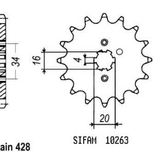 Pignon 17 Dents - Pas 428 - Similaire JTF263 2005-2007