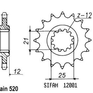 Pignon 12 Dents - Pas 520 - Similaire JTF823 1984-1990