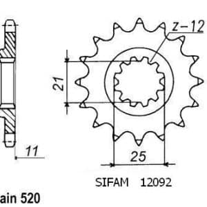 Pignon 12 Dents - Pas 520 - Similaire JTF824 1989-2000