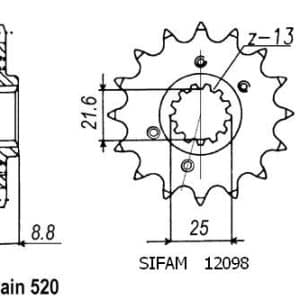 Pignon 13 Dents - Pas 520 - Similaire JTF309 2003-2005