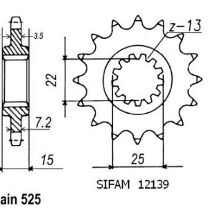Pignon 15 Dents - Pas 525 - Similaire JTF1515 1995-1997