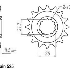 Pignon 14 Dents - Pas 525 - Similaire JTF1537