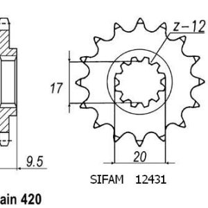 Pignon 12 Dents - Pas 420 - Similaire JTF2431 1998-2003