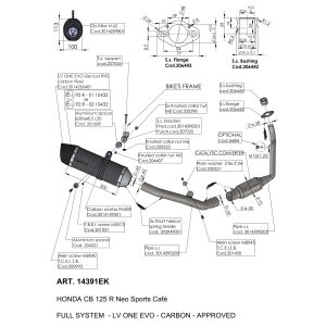 Ligne Complète LV ONE EVO Fibre de Carbone CB 125 R Neo Sports Café - Homologué 2021-2023