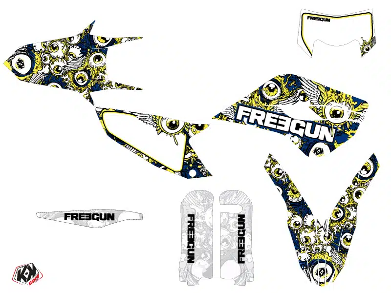 Kit Deco Moto Cross Freegun Eyed Husqvarna 300 TE Bleu Jaune 2015 – Image 2
