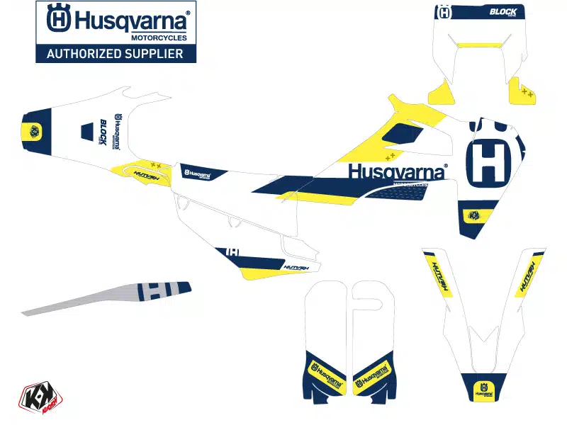 Kit Deco Moto Cross Block Husqvarna 450 FE Bleu Jaune 2014 – Image 2