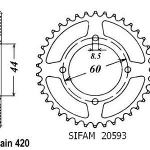 Couronne Acier 44 Dents - Pas 420 - Similaire JTR832 1987-1992