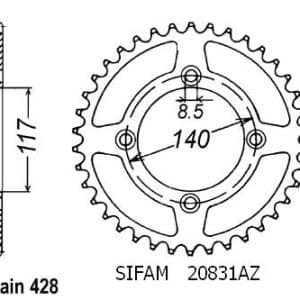 Couronne Acier 46 Dents - Pas 428 - Similaire JTR831 1986-1992