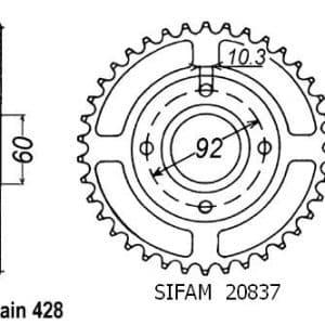 Couronne Acier 39 Dents - Pas 428 - Similaire JTR837 1978-1986