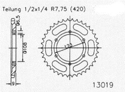Couronne Acier 52 Dents - Pas 420 - Similaire JTR2067 1998-2006