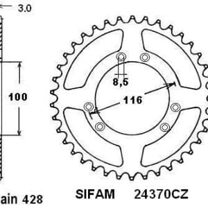 Couronne Acier 52 Dents - Pas 428 - Similaire JTR4026 2003-2005