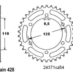 Couronne Acier 54 Dents - Pas 428 - Similaire JTR4371 1997-2000