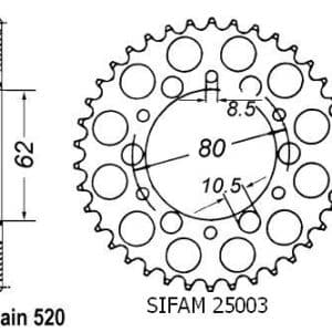Couronne Acier 45 Dents - Pas 520 - Similaire JTR845 1980-1984
