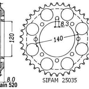 Couronne Acier 43 Dents - Pas 520 - Similaire JTR477 1984-1990