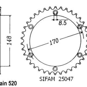 Couronne Acier 48 Dents - Pas 520 - Similaire JTR828 1984-1990