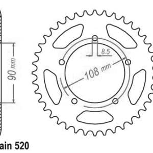 Couronne Acier 43 Dents - Pas 520 - Similaire JTR18 1986-2001