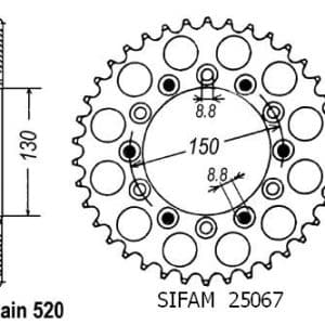 Couronne Acier 42 Dents - Pas 520 - Similaire JTR245/2 1983-2010
