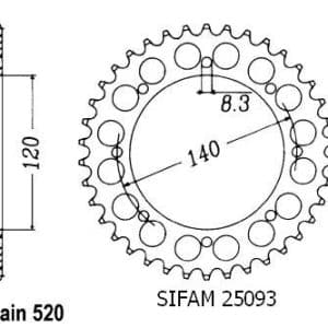 Couronne Acier 38 Dents - Pas 520 - Similaire JTR487 1993-2000