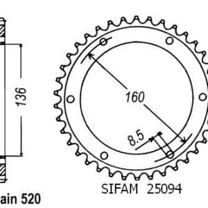 Couronne Acier 46 Dents - Pas 520 - Similaire JTR5 2001-2004
