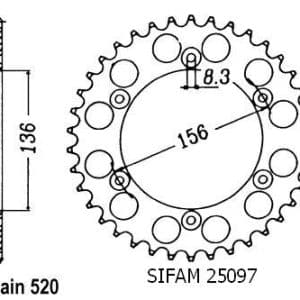 Couronne Alu. 52 Dents - Pas 520 - Similaire JTA822