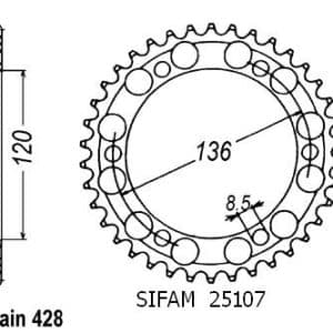 Couronne Acier 44 Dents - Pas 525 - Similaire JTR1847 1990-1995