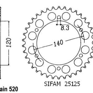 Couronne Acier 42 Dents - Pas 520 - Similaire JTR475 1980-1984