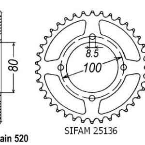 Couronne Acier 39 Dents - Pas 520 - Similaire JTR819 1986-1987