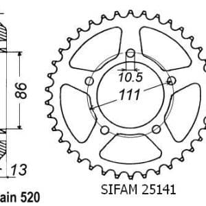 Couronne Acier 43 Dents - Pas 520 - Similaire JTR611 1991-1994