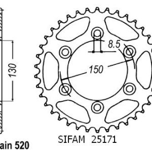 Couronne Alu. 45 Dents - Pas 520 - Similaire JTA251