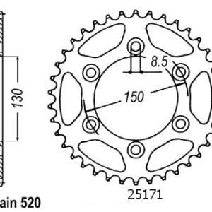 Couronne Acier 52 Dents - Pas 520 - Similaire JTR251