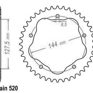 Couronne Acier 42 Dents - Pas 520 - Similaire JTR751 2005-2007