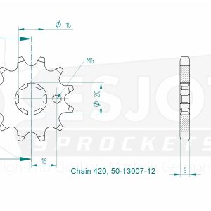 Pignon 12 Dents - Pas 420 - Similaire JTF546