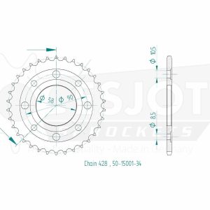 Couronne Acier 34 Dents - Pas 428 - Similaire JTR269 1977-1998