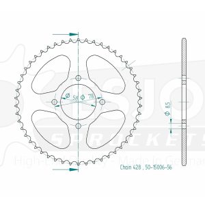 Couronne Acier 56 Dents - Pas 428 - Similaire JTR810