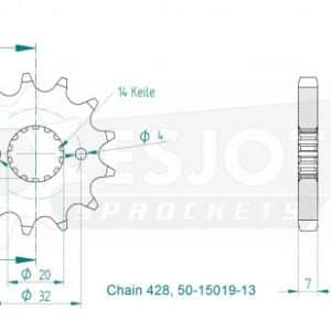 Pignon 13 Dents - Pas 428 - Similaire JTF558