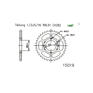 Couronne Acier 44 Dents - Pas 428 - Similaire JTR1796 1978-1982
