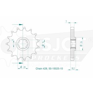 Pignon 15 Dents - Pas 428 - Similaire JTF410 1998-2011