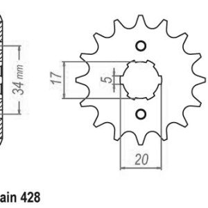 Pignon 14 Dents - Pas 428 - Similaire JTF1264 2021-2023
