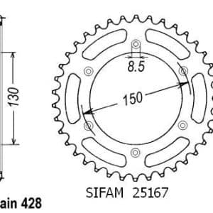Couronne Acier 51 Dents - Pas 428 - Similaire JTR1249 1998-2002