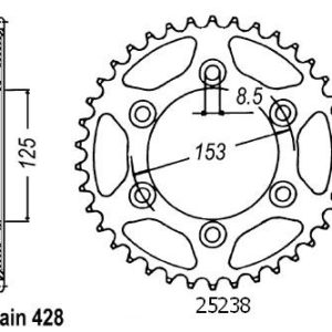 Couronne Acier 54 Dents - Pas 428 - Similaire JTR1258 2003-2008