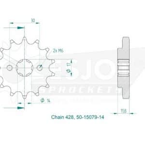 Pignon 14 Dents - Pas 428 - Similaire JTF783 2018-2024