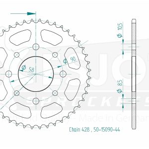Couronne Acier 44 Dents - Pas 428 - Similaire JTR1221 2011-2018