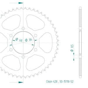 Couronne Acier 52 Dents - Pas 428 2023-2025