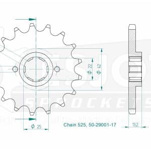 Pignon 17 Dents - Pas 525 - Similaire JTF291