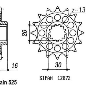 Pignon 16 Dents - Pas 525 - Similaire JTF313 1988-1991