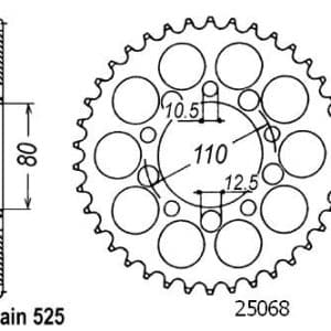 Couronne Acier 44 Dents - Pas 525 - Similaire JTR1332 1988-2007